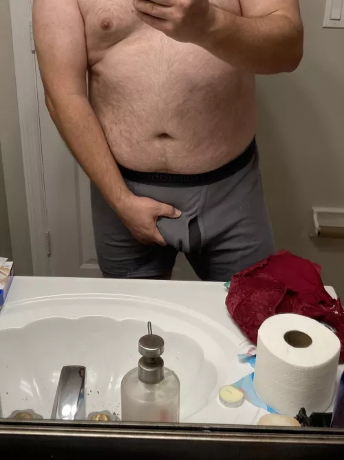 When you’re still so turned on from last night your leaking through 🥵🥵🥵