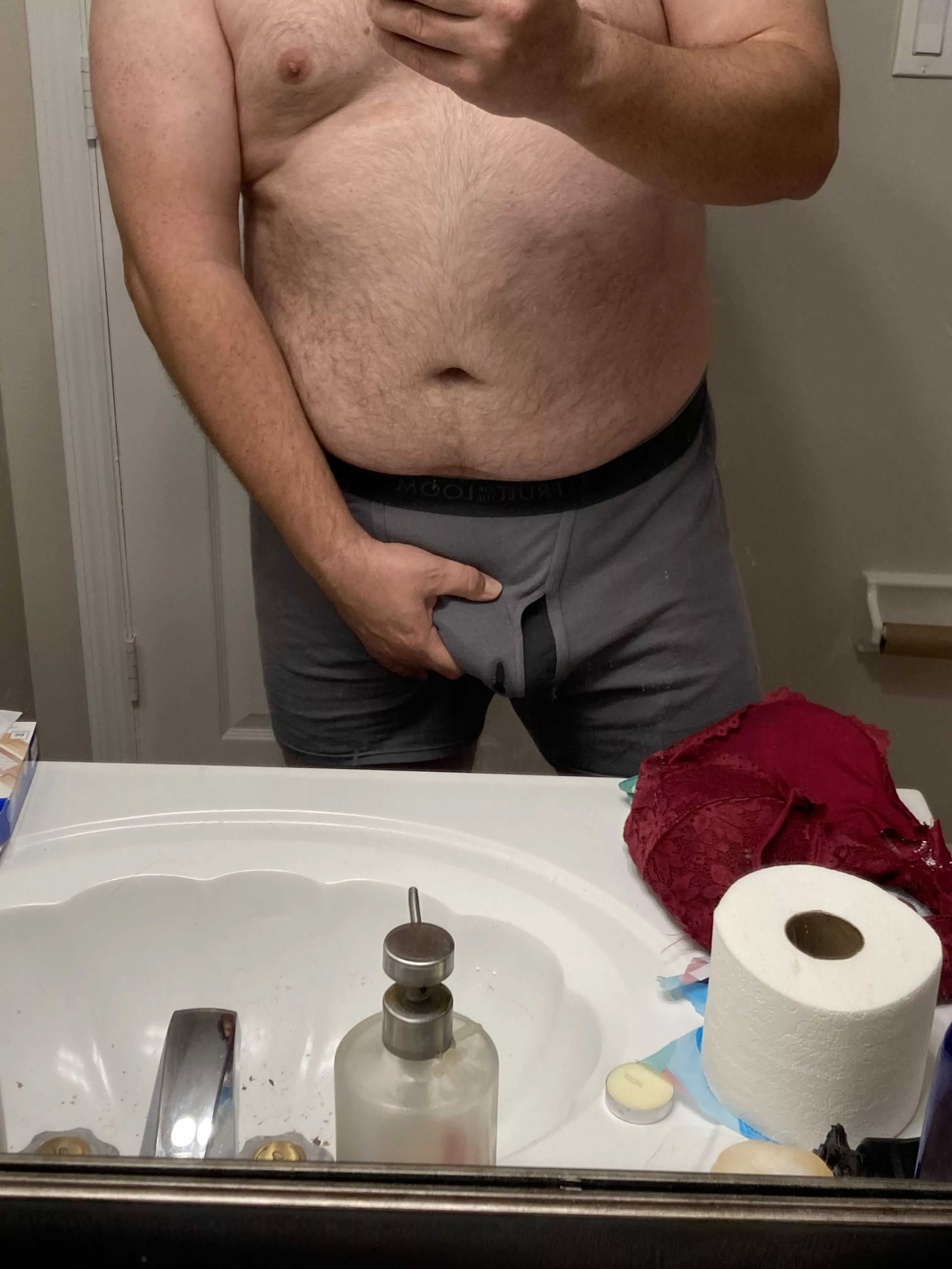 When you’re still so turned on from last night your leaking through 🥵🥵🥵