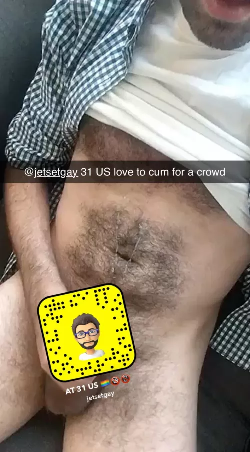 31 US hairy guy showing off, post cum on my story at least once a day when I can. Love an audience. Share the snapcode below if you want. Send asl to be added. Sc: jetsetgay