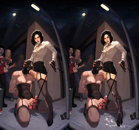 Bossy MILF fucks slave guy in mouth, and cum - BDSM Futa on Male