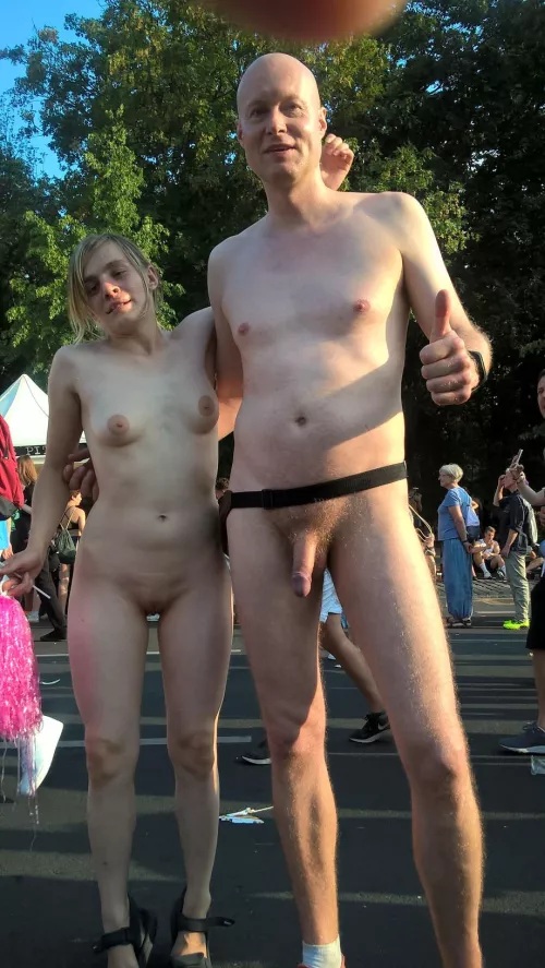 Couple nude in public