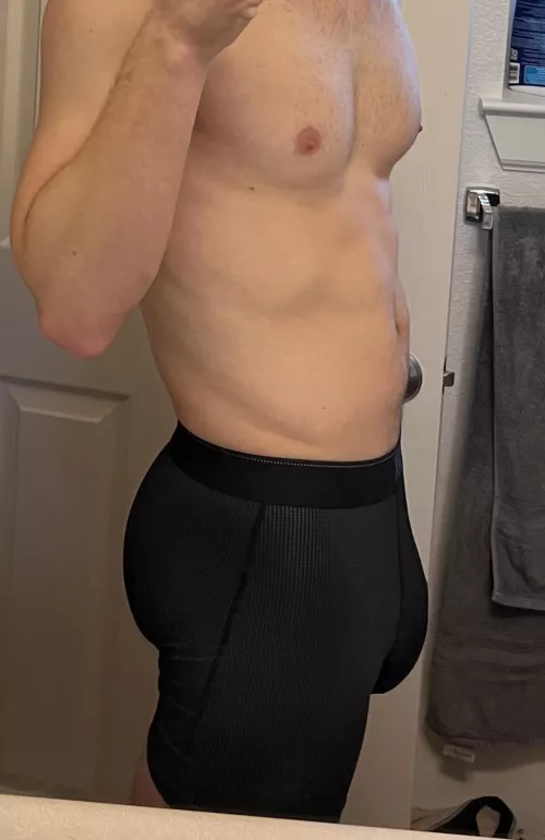 Crammed in my compression shorts