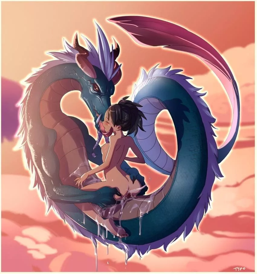 Momohime riding her dragon in the air (optionaltypo)