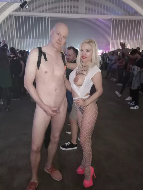 (m)yself nude in public with her (f)topless