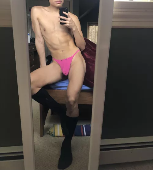 Pink thong selfie
