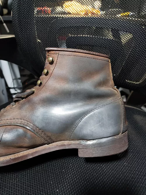 Redwing Blacksmiths, had about a year as daily. I ride a motorbike daily and the rear set rubs off on my boots. Nothing I do seems to be able to clean it off. Any suggestions.