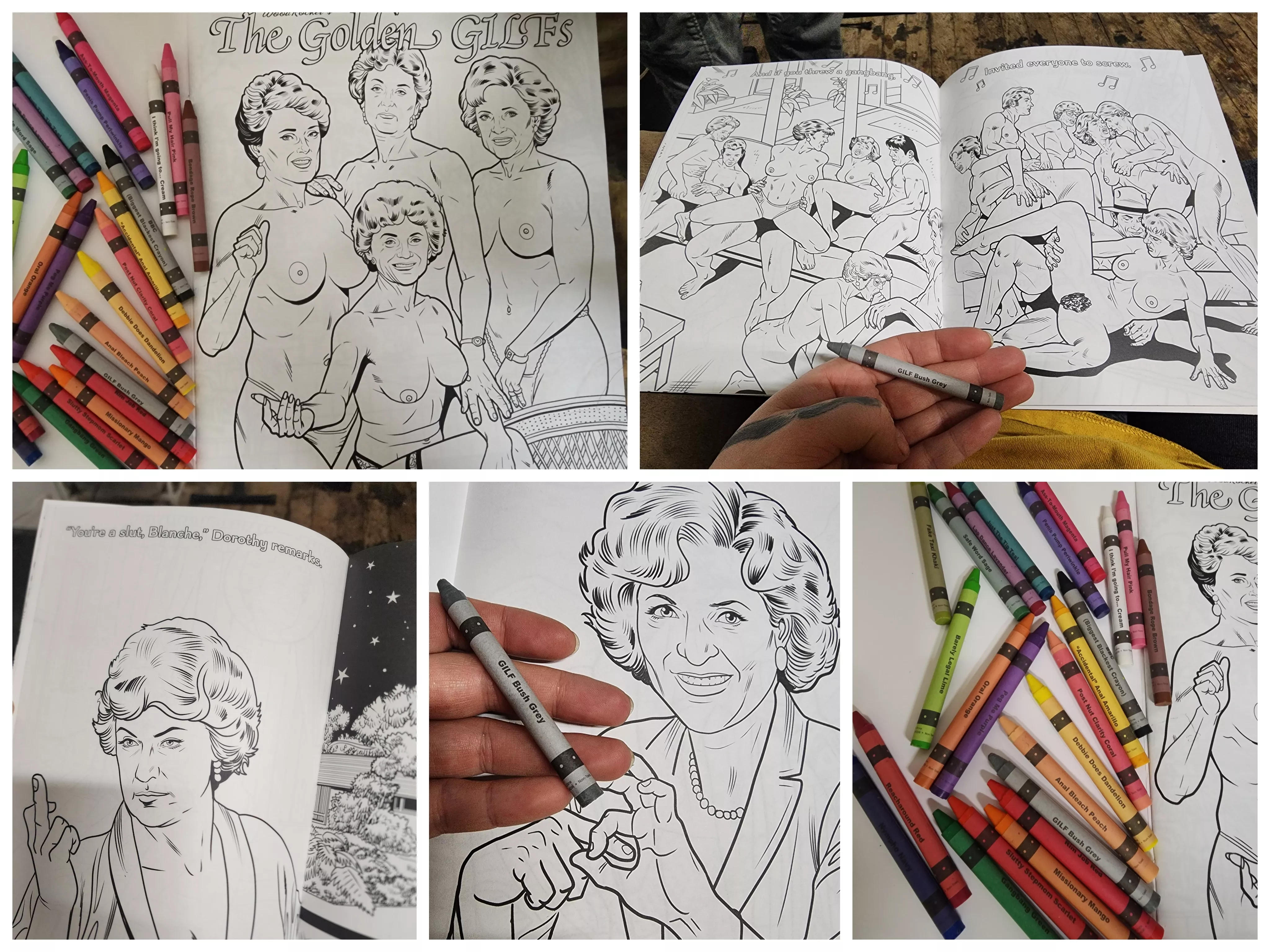This NSFW Golden Girls Coloring Book I Was Given (Peep those crayon names!)