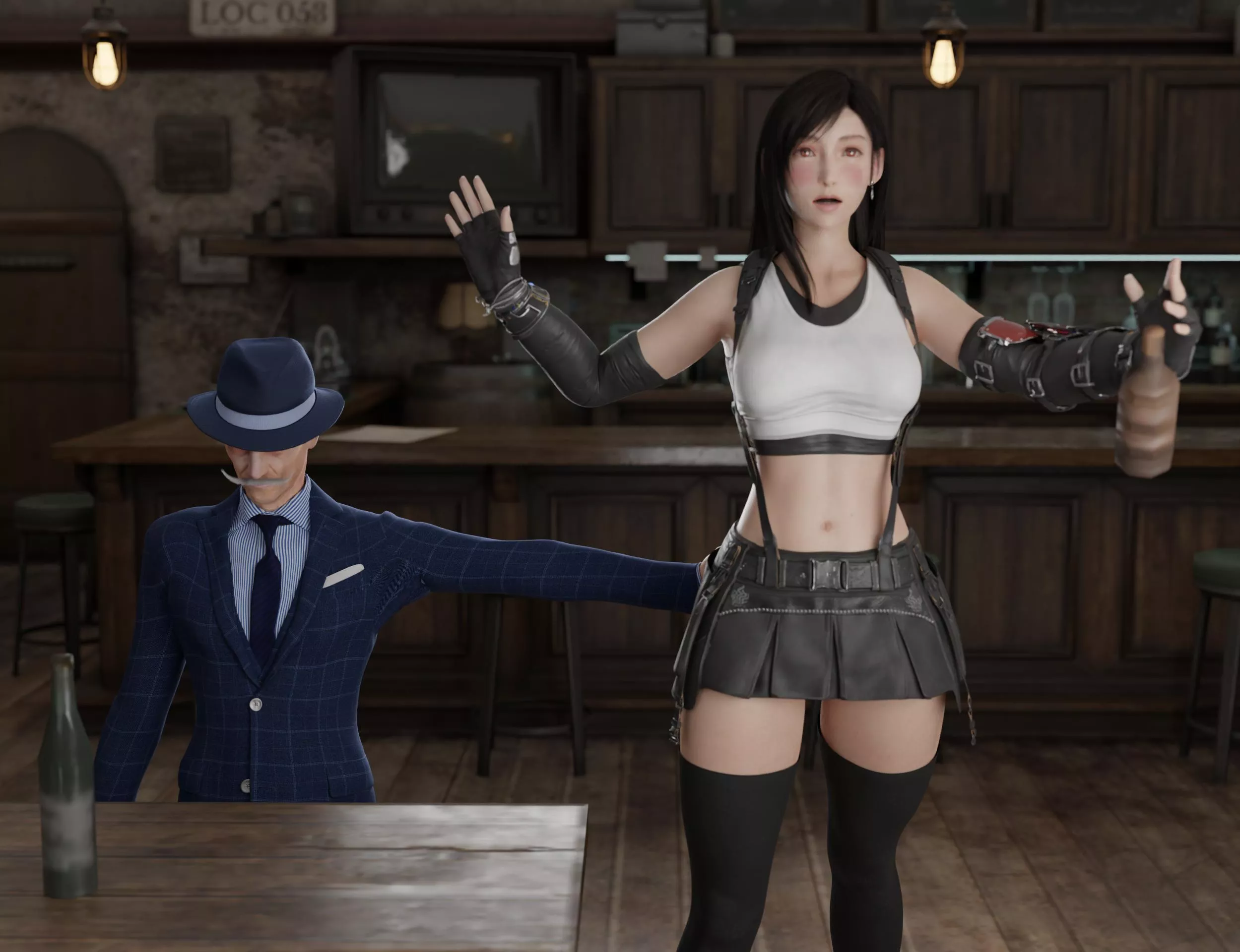 Tifa must quickly spot the perverts at the bar or risk a stingy butt at the end of the night
