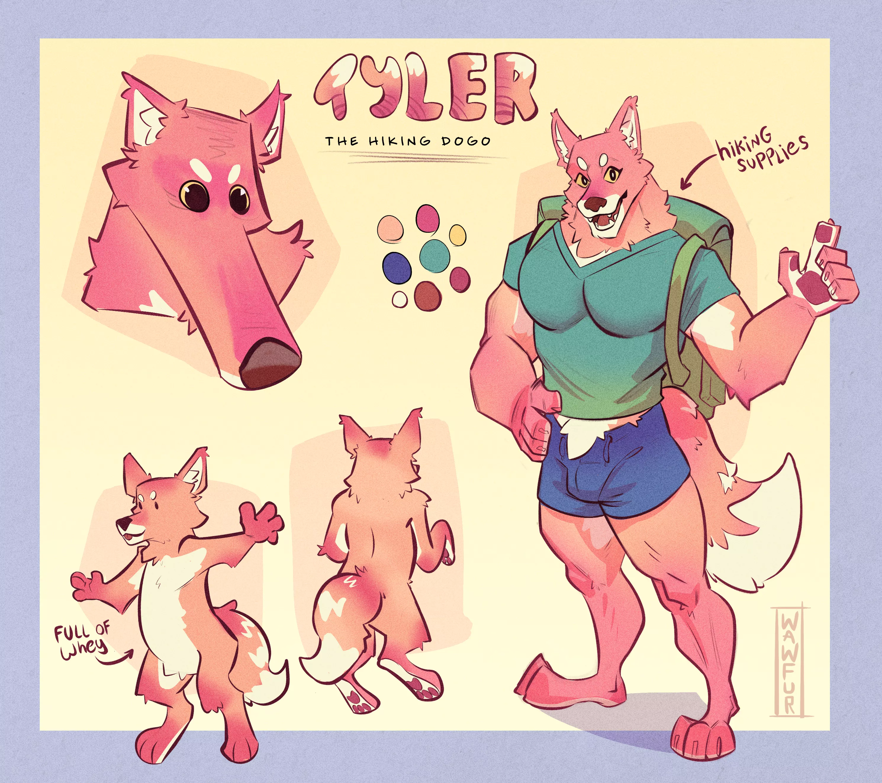 Tyler, The Hiking Dogo !!! (Ref sheet Commission for this BIIIIG boyo, art by me - Twitter/FA -> @wawfur)