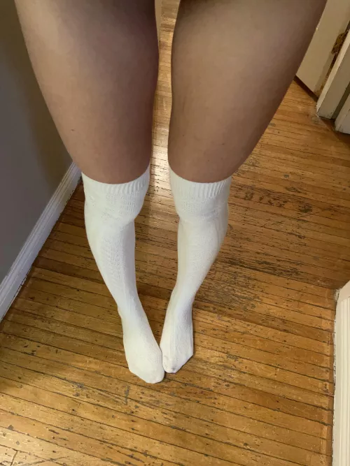 White knee socks to keep my slim legs warm