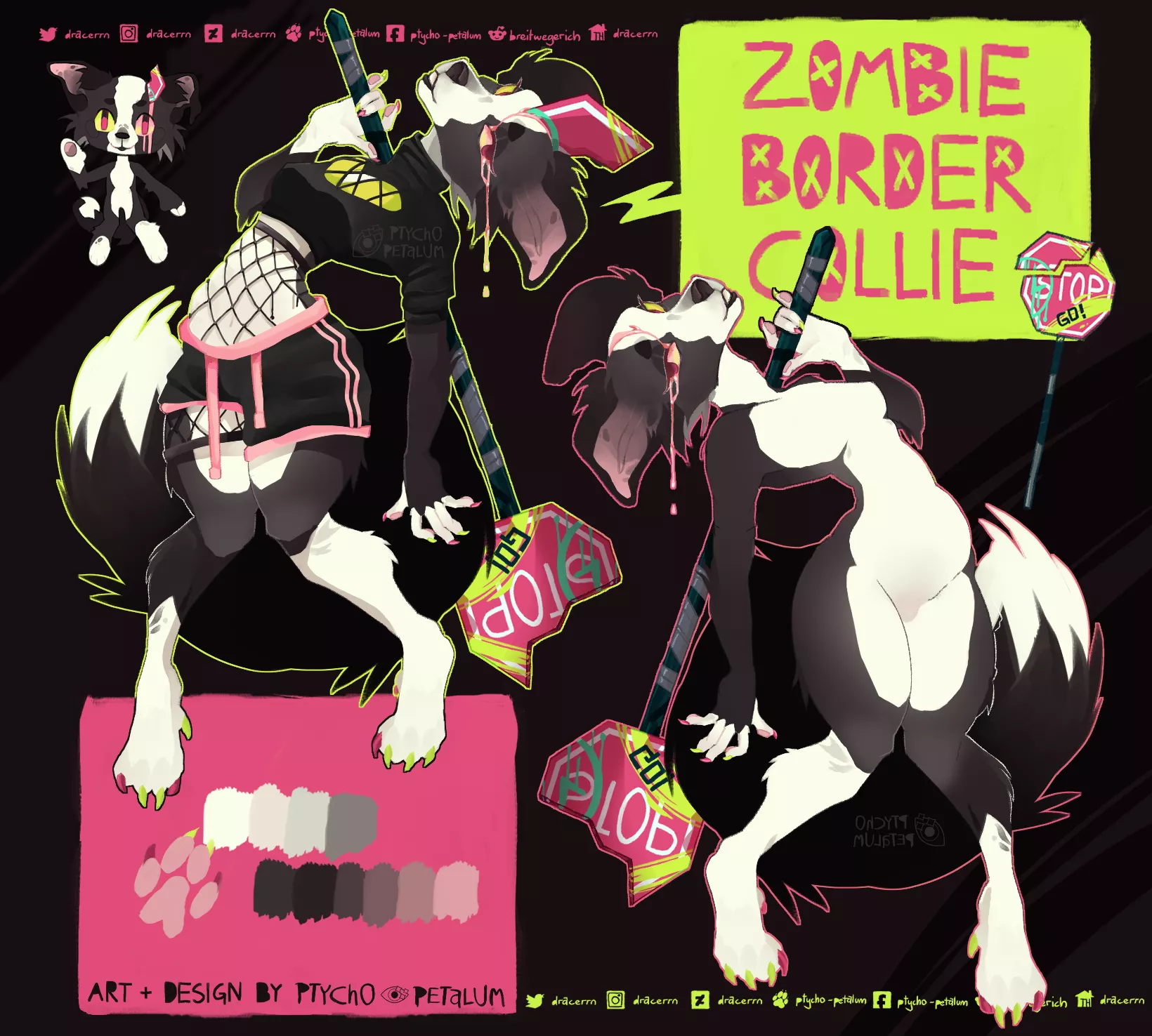 Zombie Border Collie ?! / Art by ptycho-petalum / dracerrn (me)