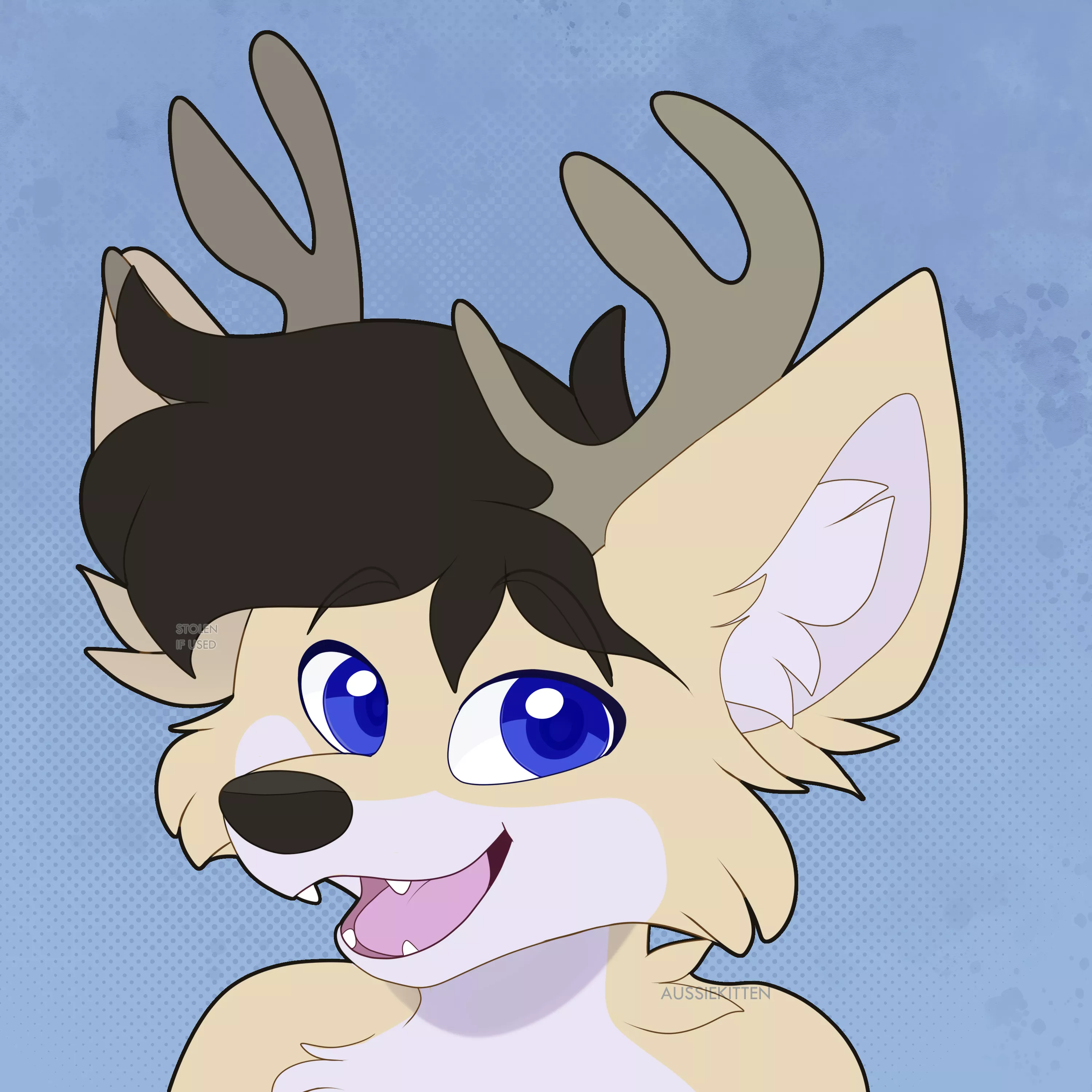 Beeg ol' smile! 🦌🐺 | [Art by me @aussie_kitten on Twitter | Com for PrintMoreGats]