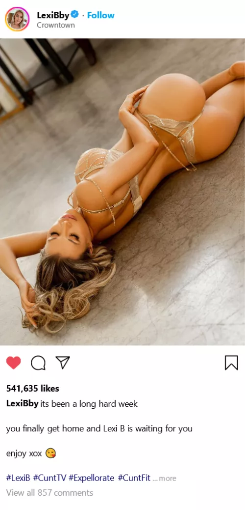 (Cuntagram) @LexiBby - you get home to find me, how hots the weekend going to be??