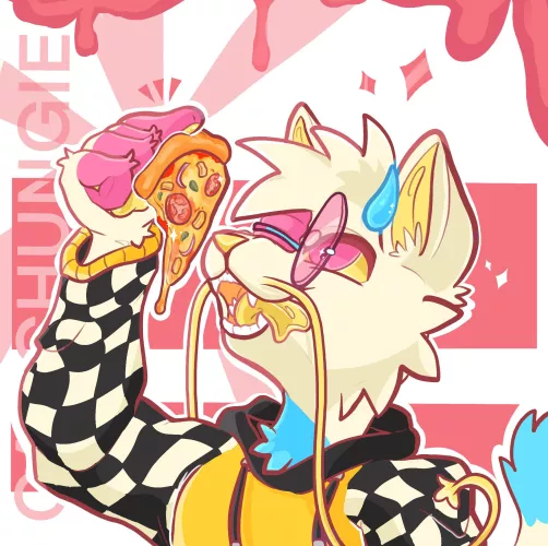 Enjoying some pizza!