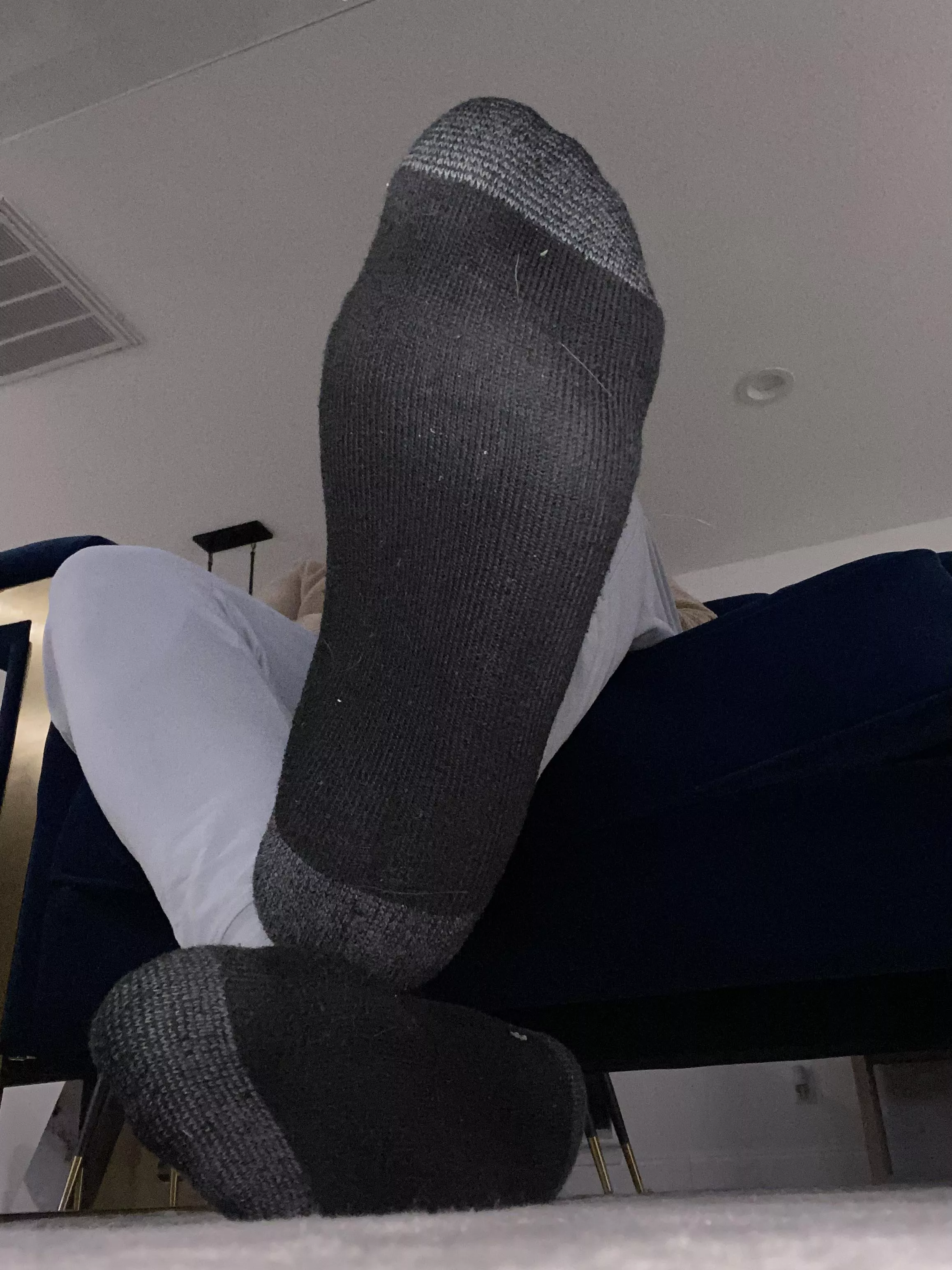 long day at work come take these stinky socks off with your mouth.
