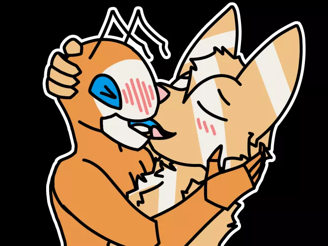 Men kissing men smooching men snogging men frenching (idk just some ant and fennec fox having a healthy gay moment)