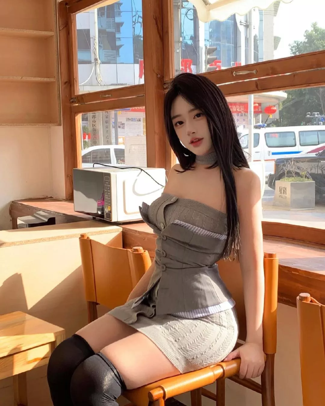 Tight dress and thigh highs