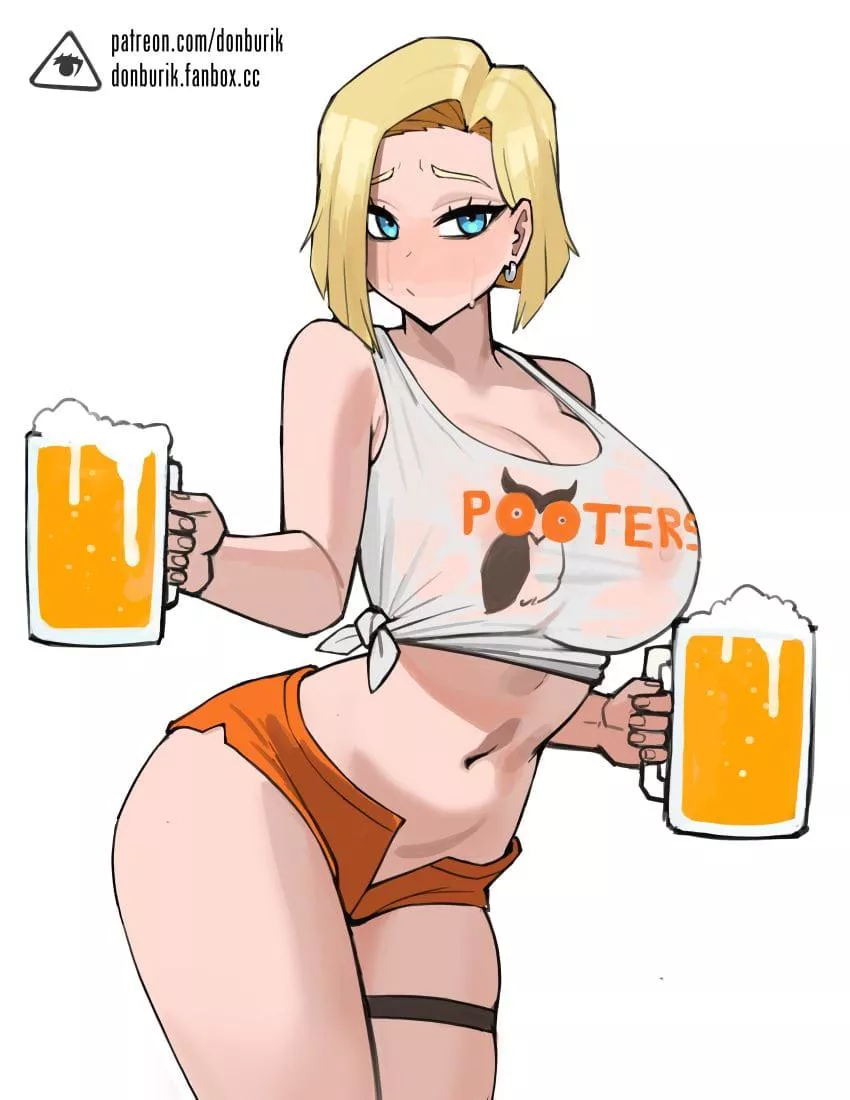 Android 18 is working at Hooters (Donburikazoku) [Dragon Ball]