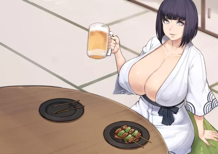 Hinata having a drink