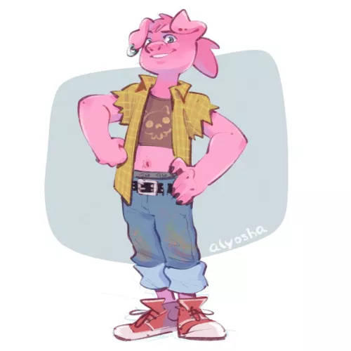 [OC] I'd like to introduce my first ever sona, Alyosha the pig (^(oo)^)