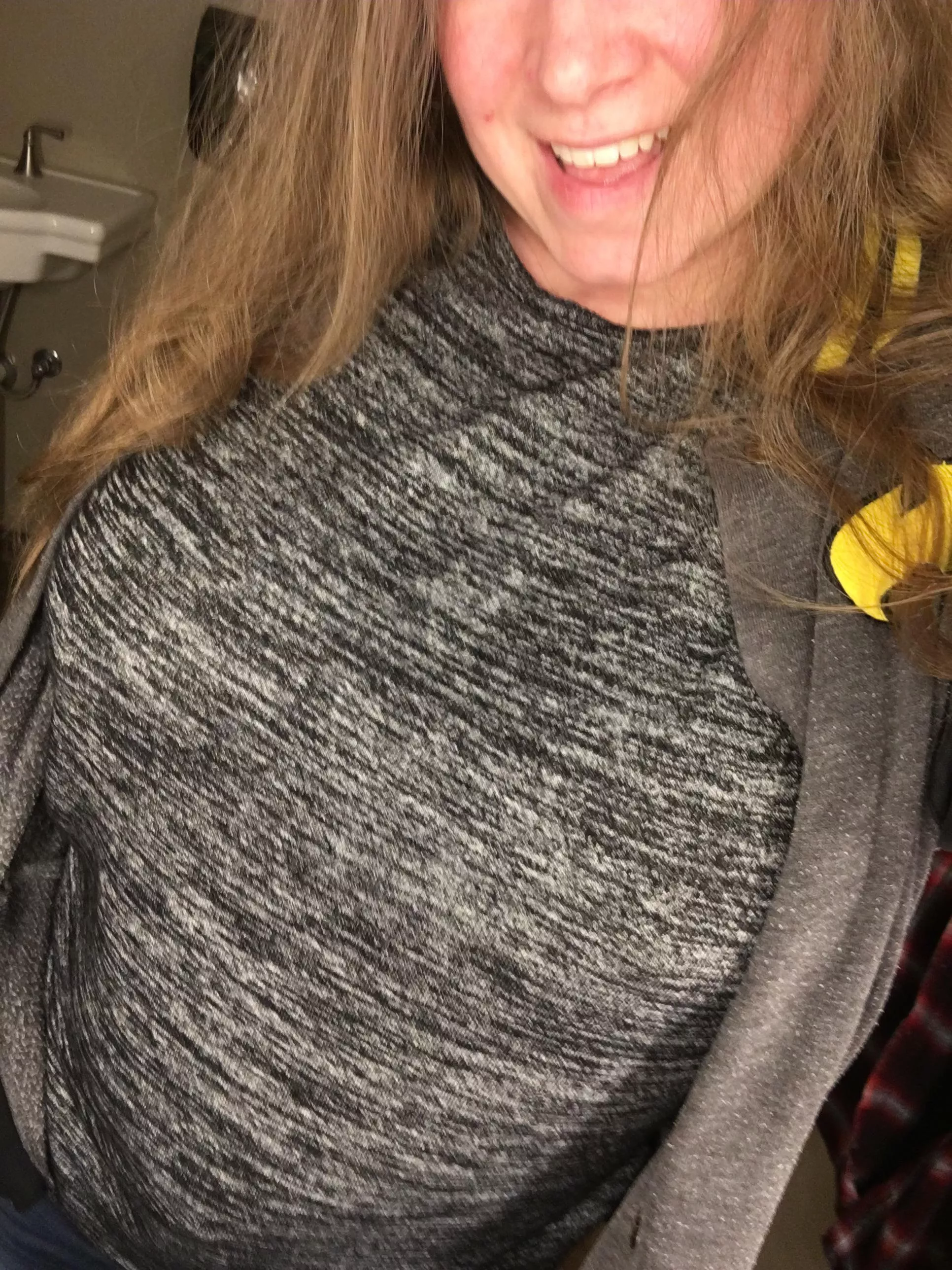 Shirt was too silky to wear a bra 😁