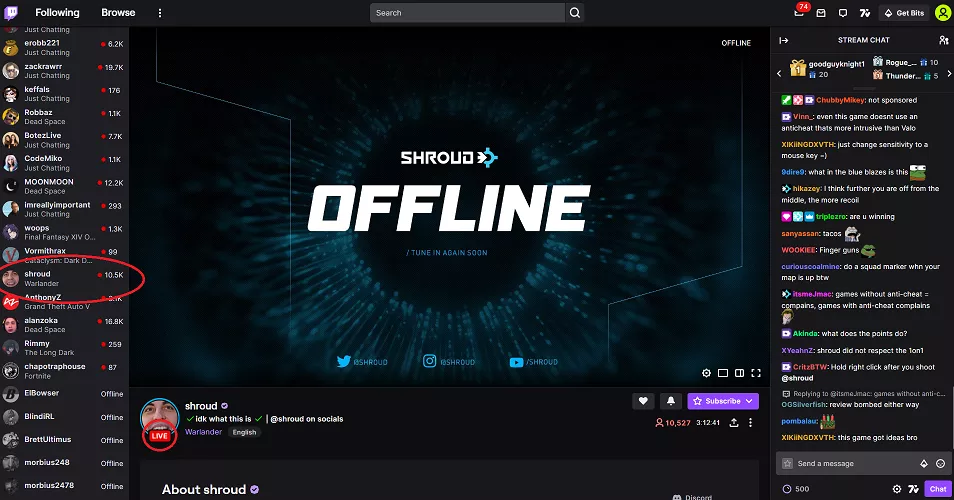 Stream does not seem to be loading and displays offline screen, despite clearly being live, logging off from my account fixes it, anyone know how to fix it? ( more info in comments )