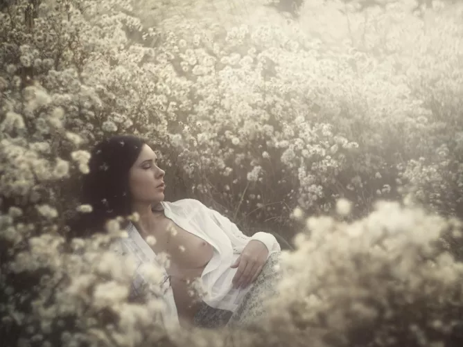 Alice in snow flowers.