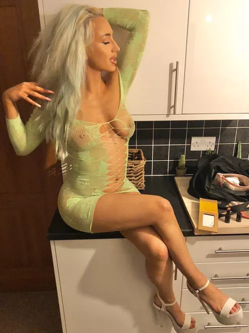 Blonde in her lingerie dress