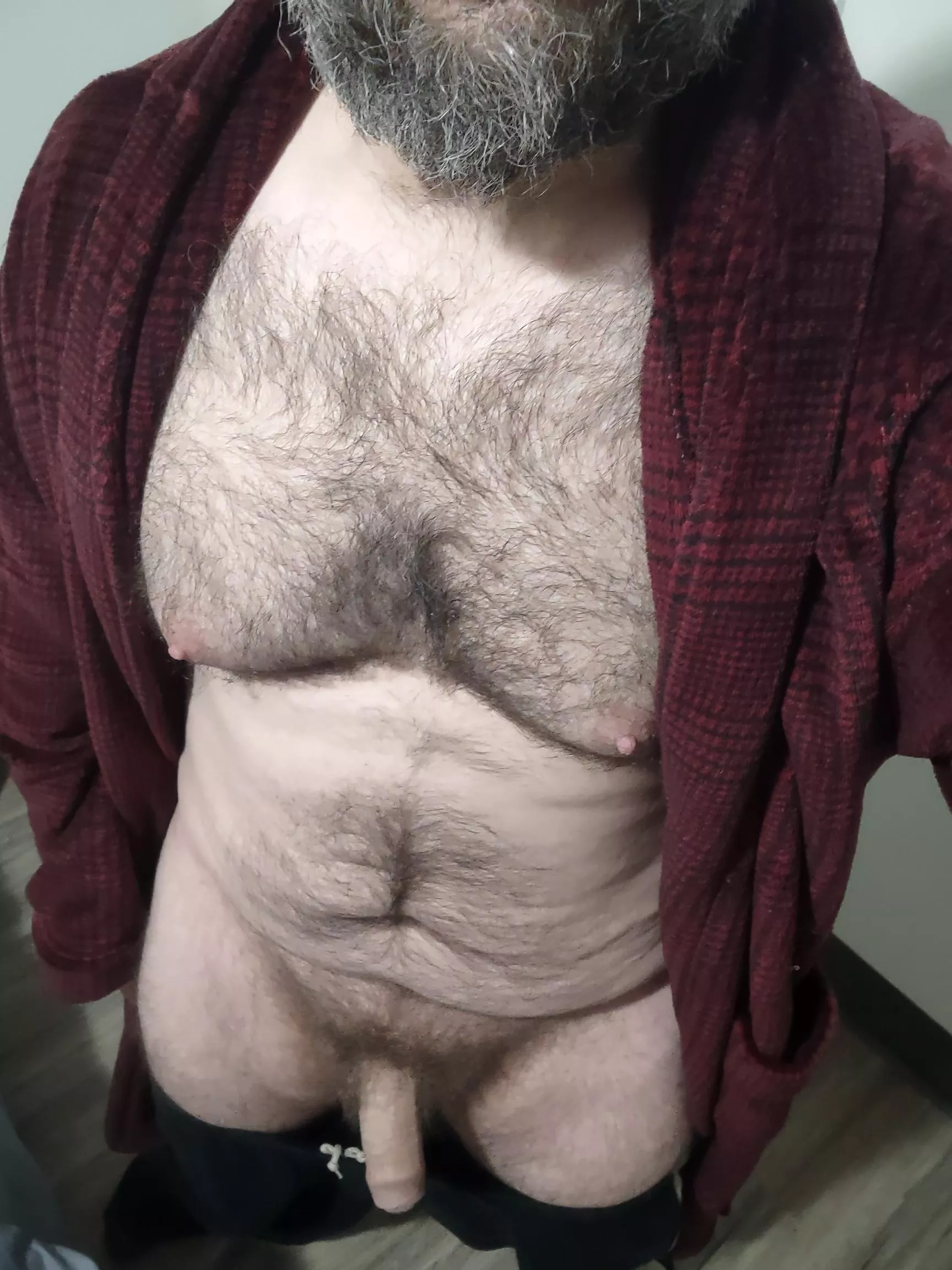 Fuzzy housecoat and fuzzy chest!