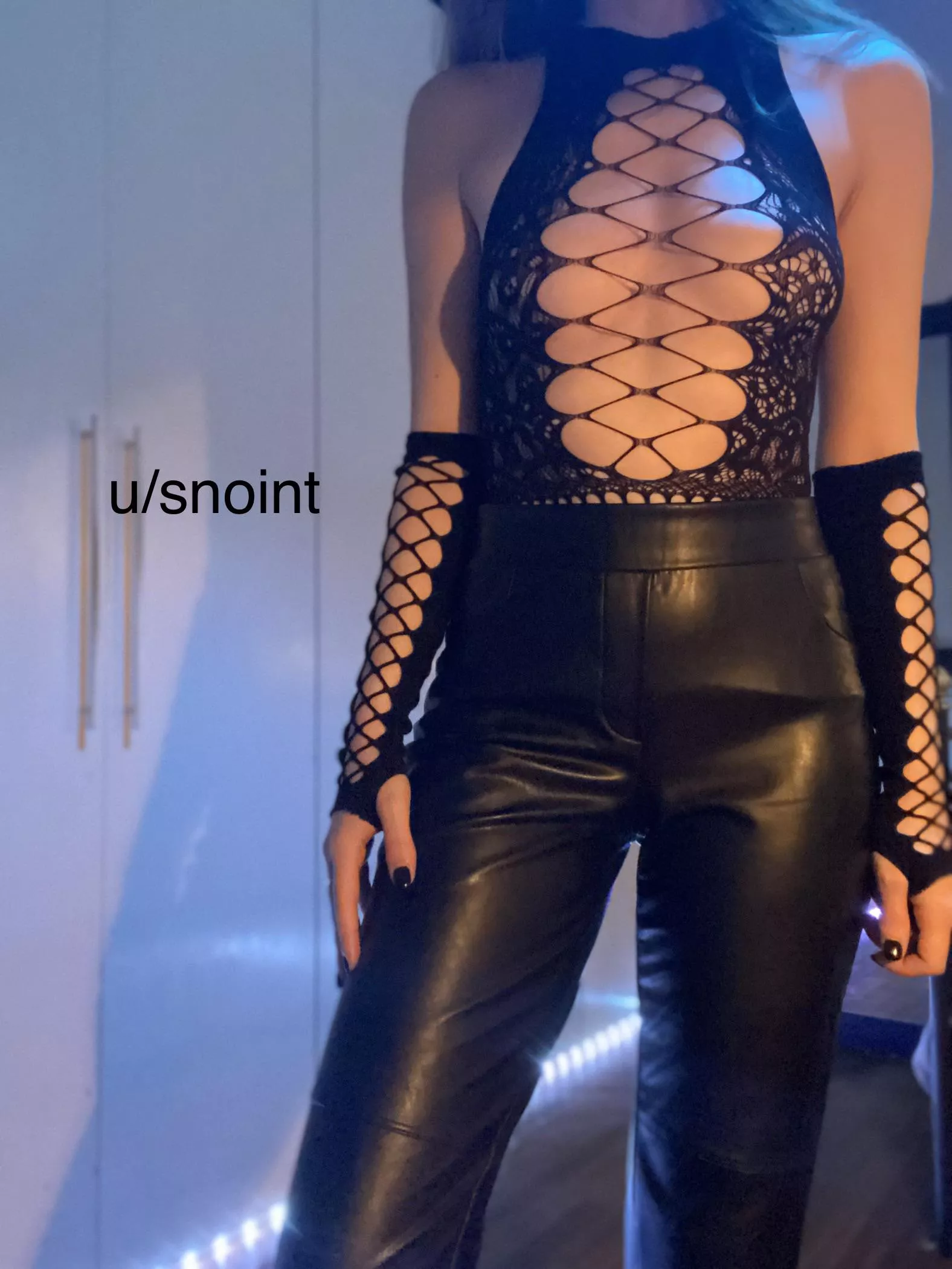 Leather pants and no bra