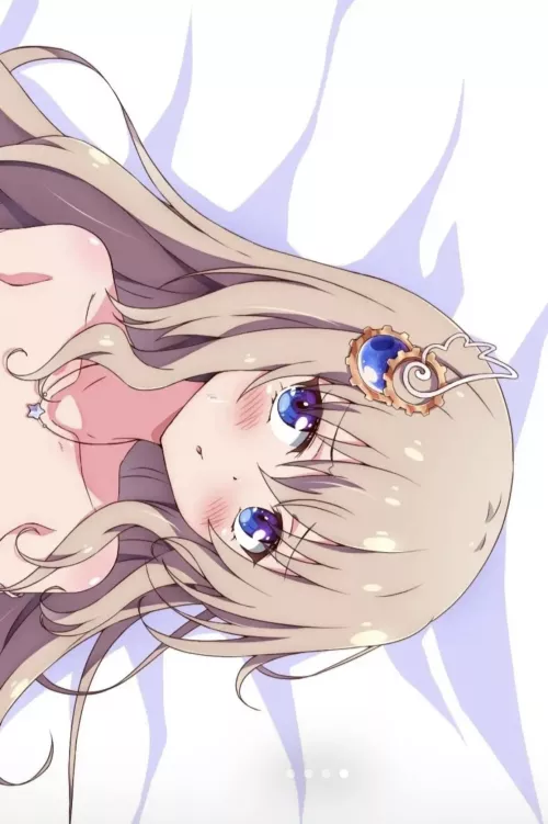 LF Mono source: necklace, blushing, hair pin, blue eyes, sweating, topless