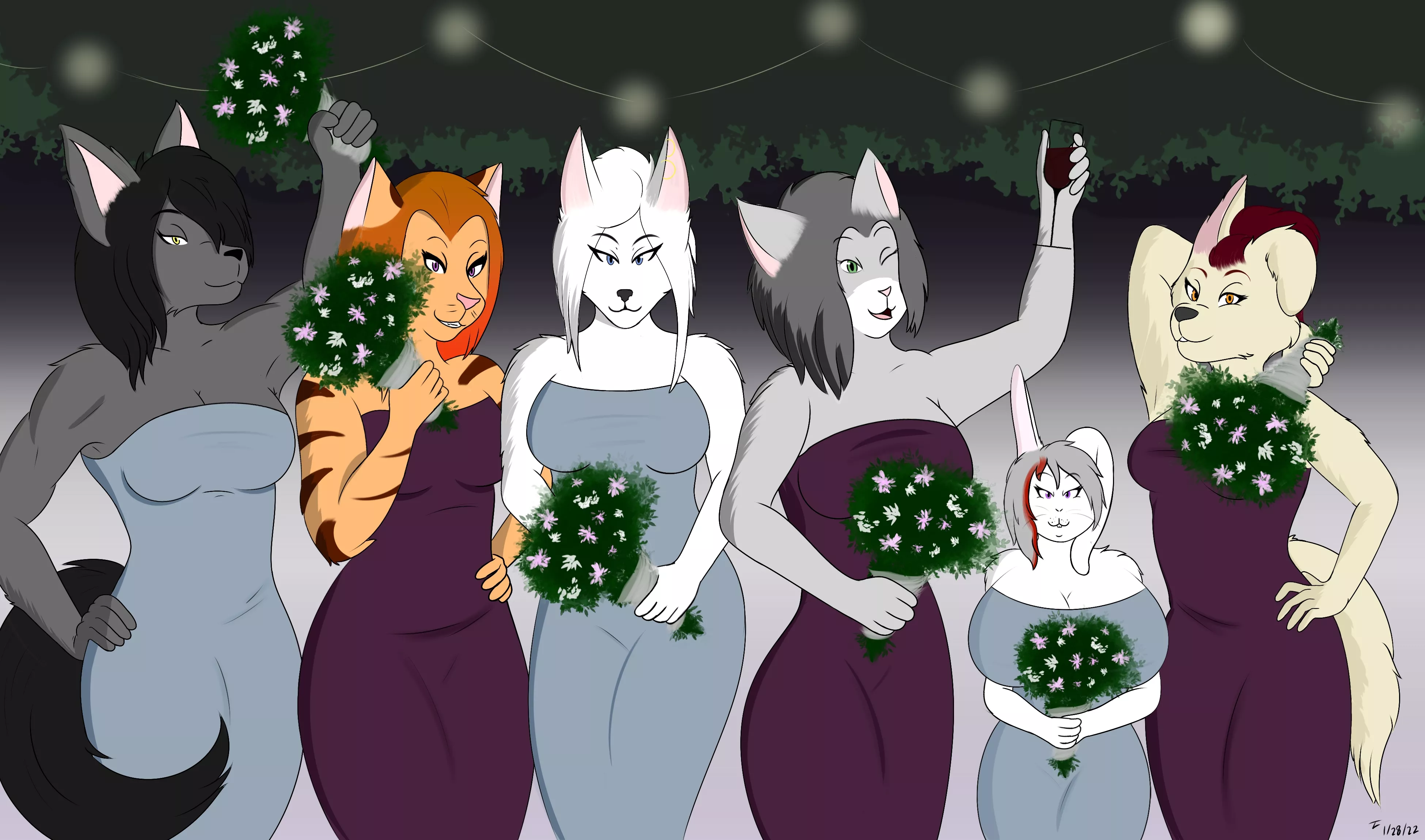 [OC] A year ago, I decked out a few characters of mine as bridesmaids for an IRL friend's wedding💍