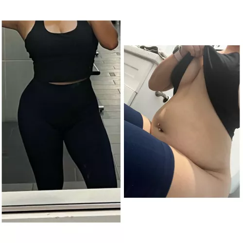 Same outfit, different belly 😍😜incredibly bloated today lol