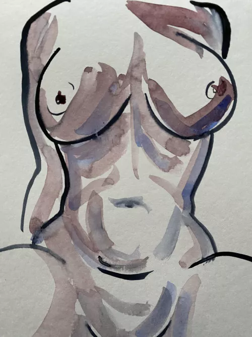 Shades of maroon and blue, watercolor by me