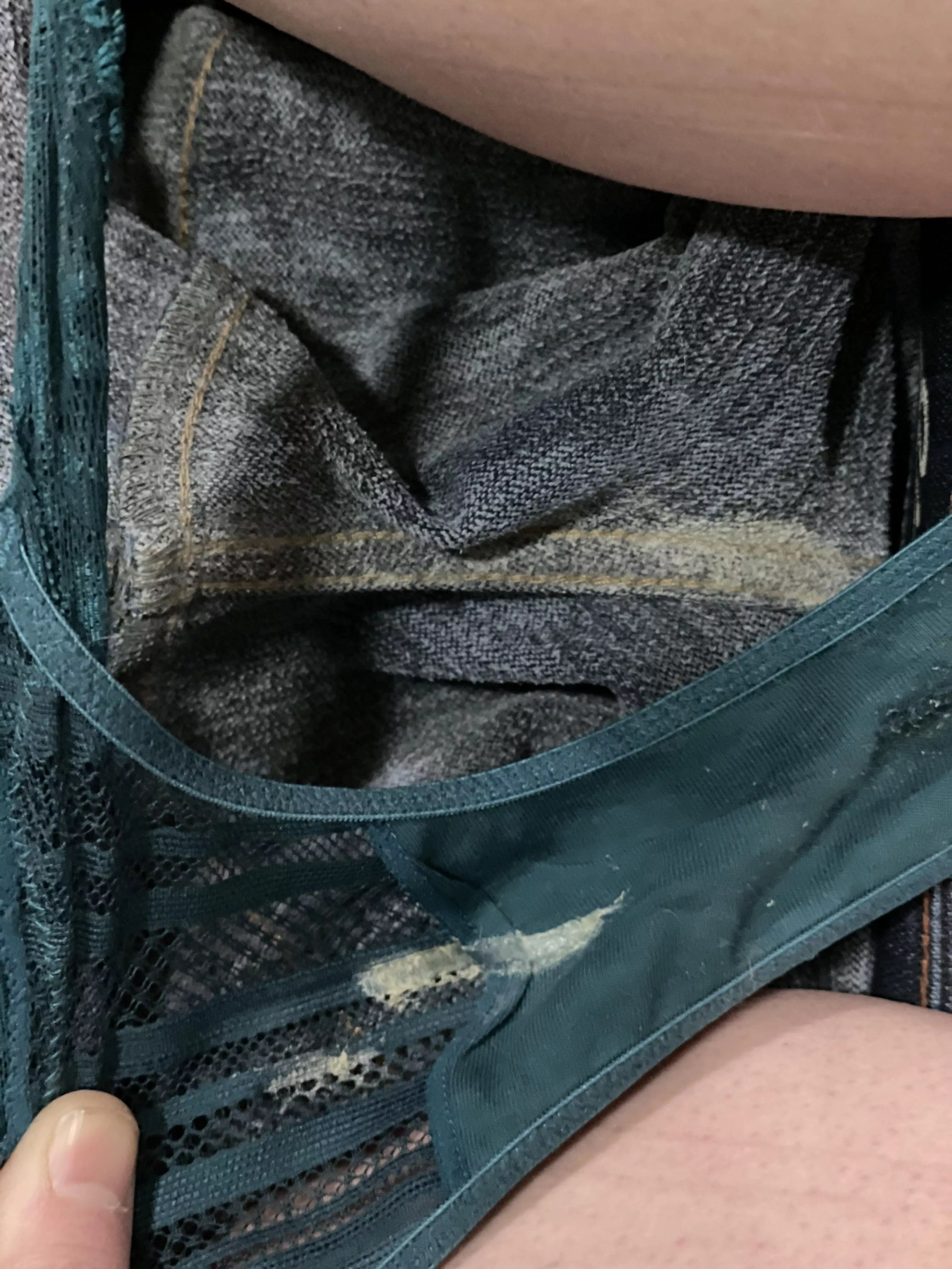 So.... I normally wear my pants without panties so when I wear panties - they get my juices from both sides 😏😂