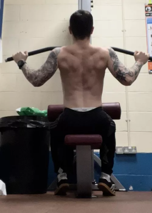 The perks of having a private gym is that I can workout topless