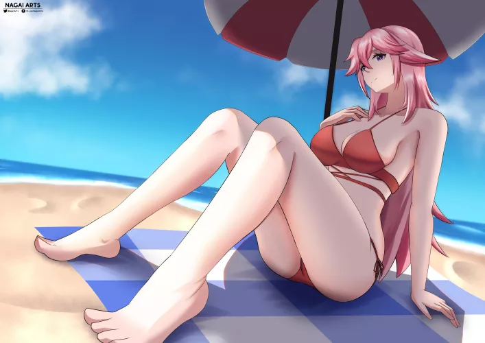 Yae Miko at the beach [Genshin Impact]