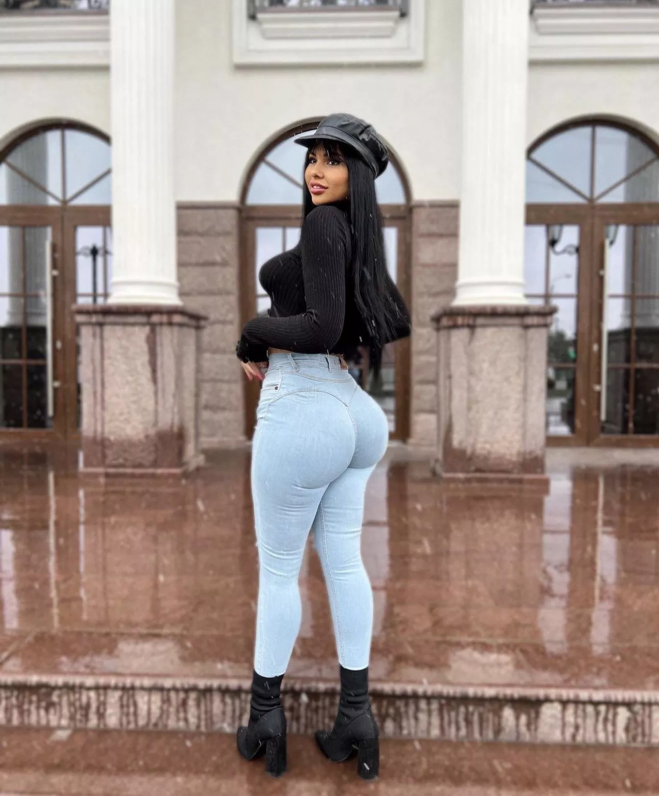 All black except for the jeans