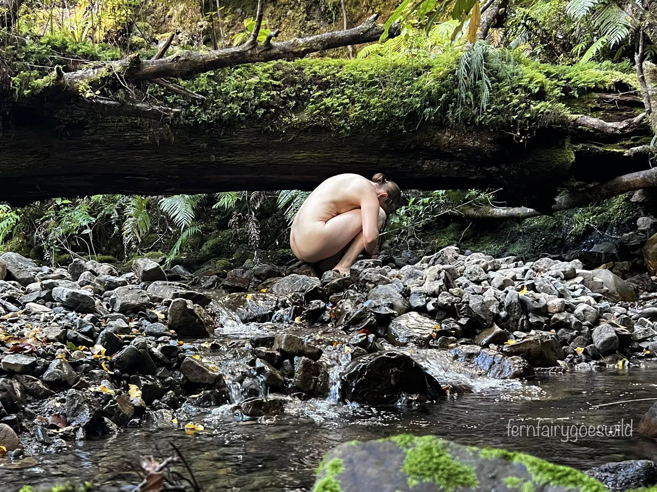 Nymph by a stream in a magical valley