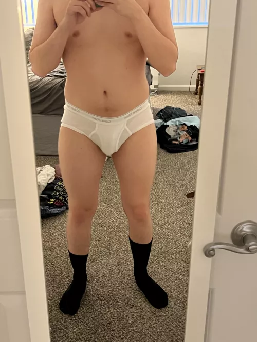 Black socks and white briefs