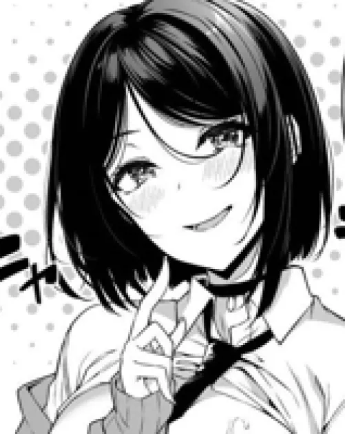 Lf mono source: 1girl, black hair, smiling, black tie, white shirt, choker, blushing.