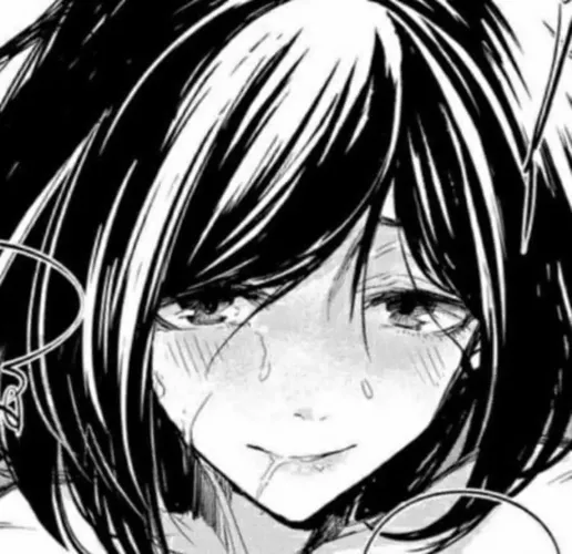 Lf mono source: 1girl, black hair, sweating, drool, blushing.