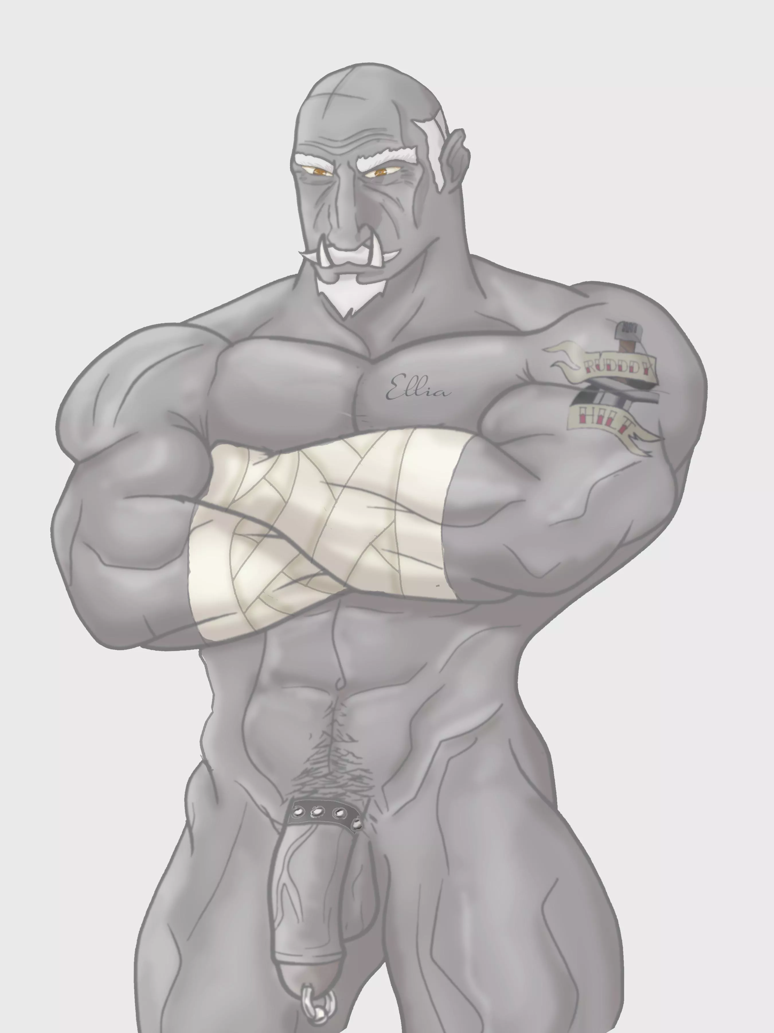 My first bara drawing, big ole orc daddy