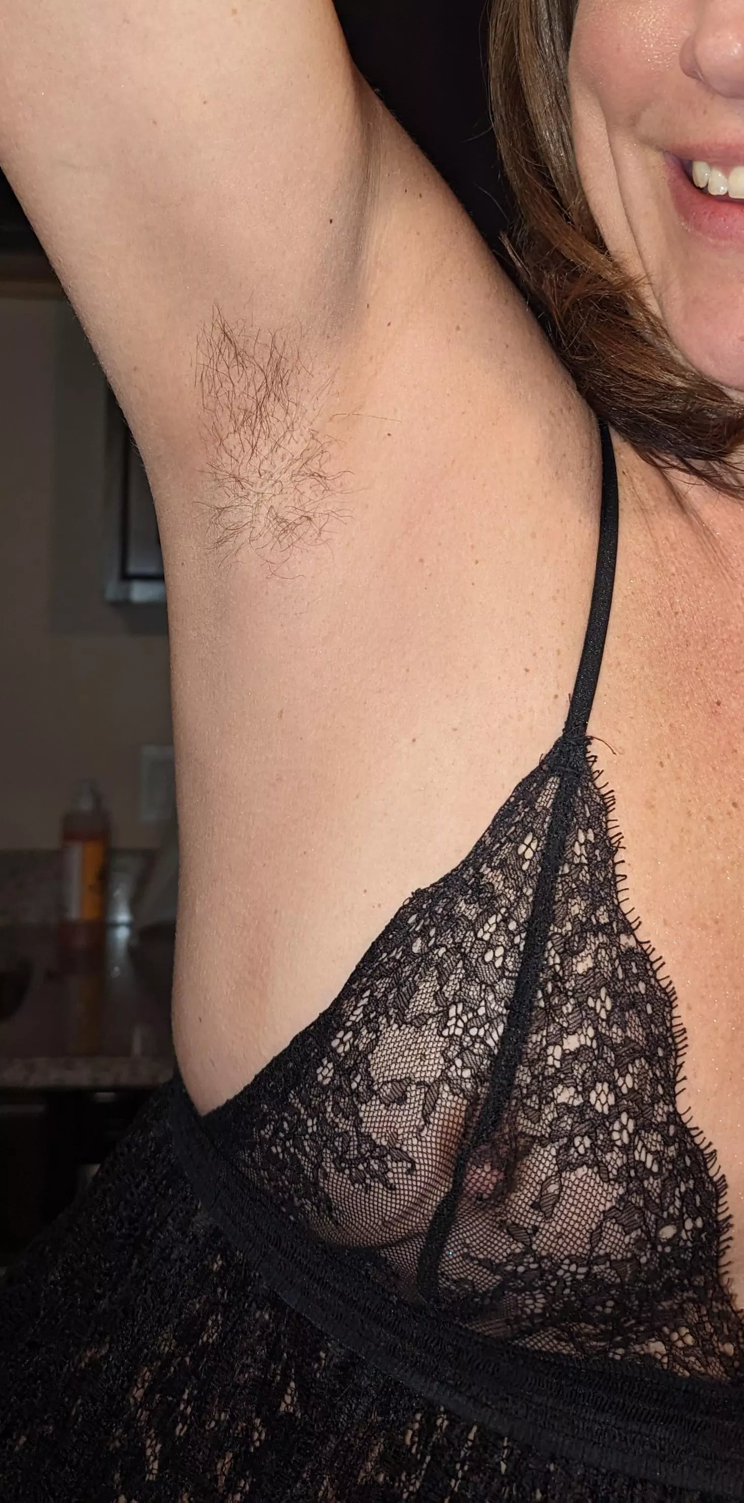 My woman's sexy hairy armpits! I asked her to grow them out about 3 months ago. She's not so sure about them being so hairy, but keeps them because I'm so turned on by them😊