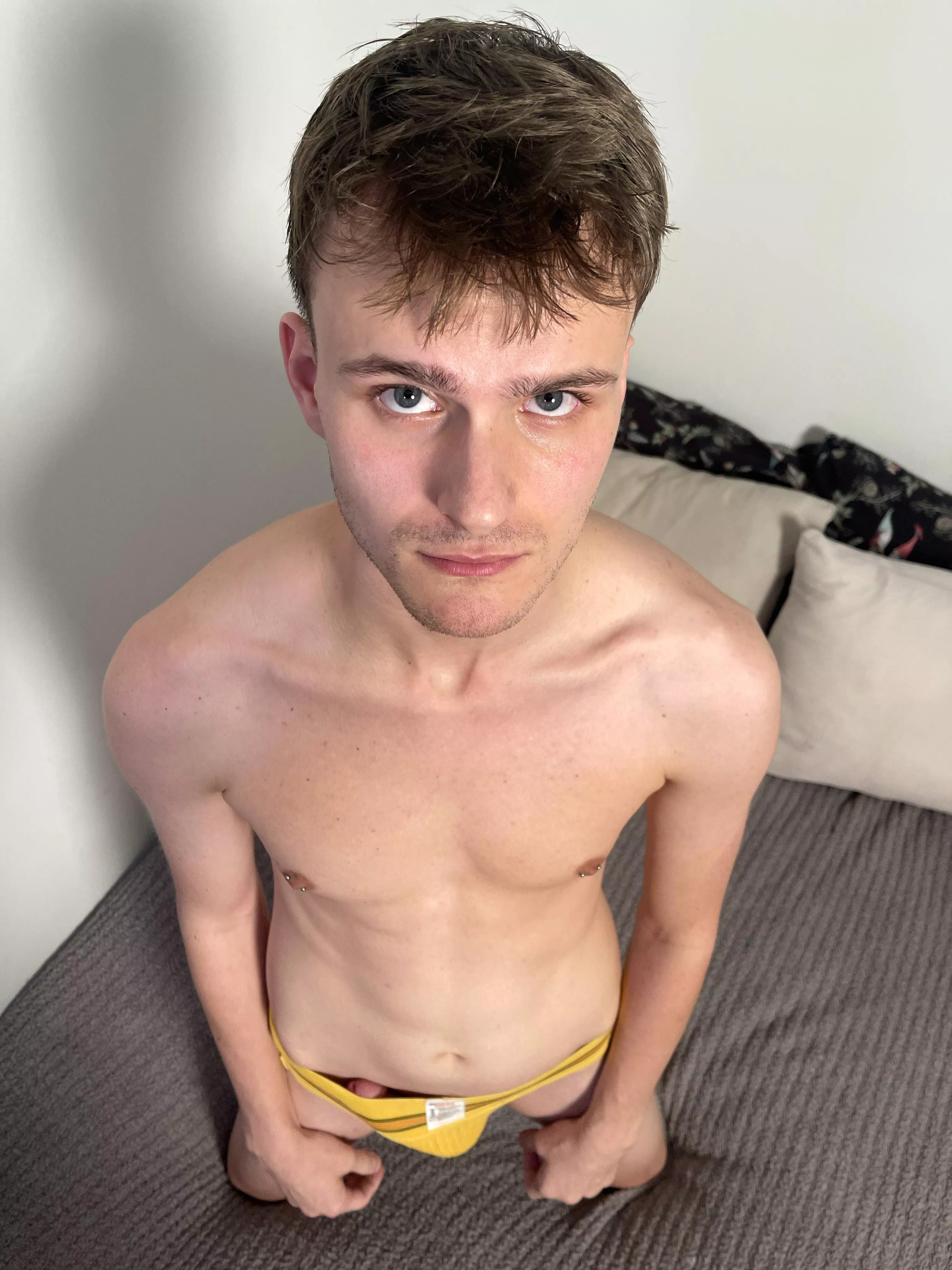 Nothing makes me feel as good as looking up at my man after he dresses me in my favorite jock 😛😈