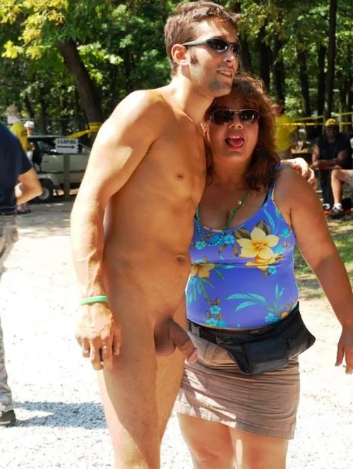 Posing naked at street