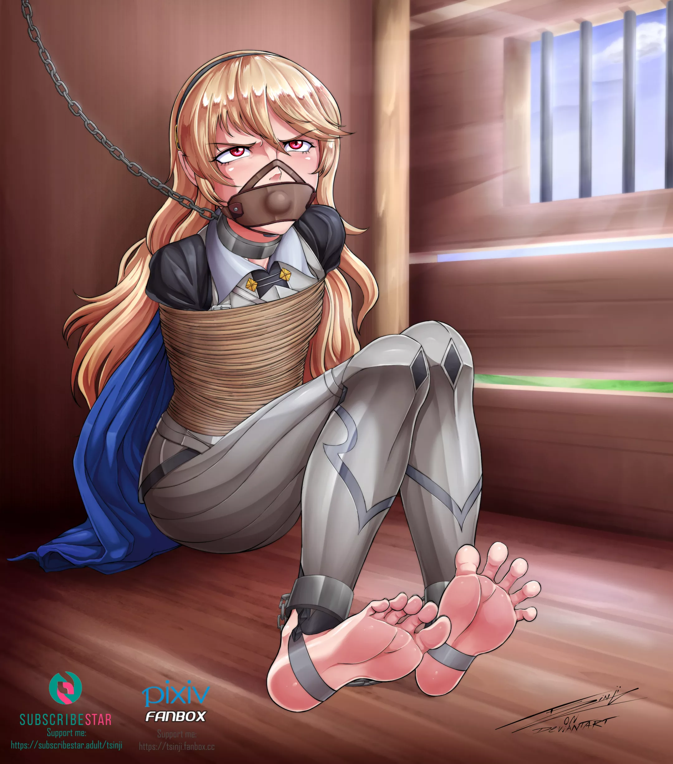 Corrin coiled up and transported.