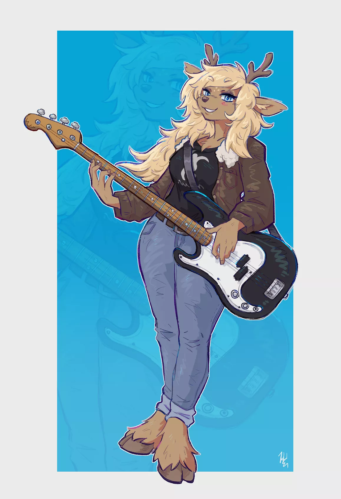 Deer gorl can play bass (commission)