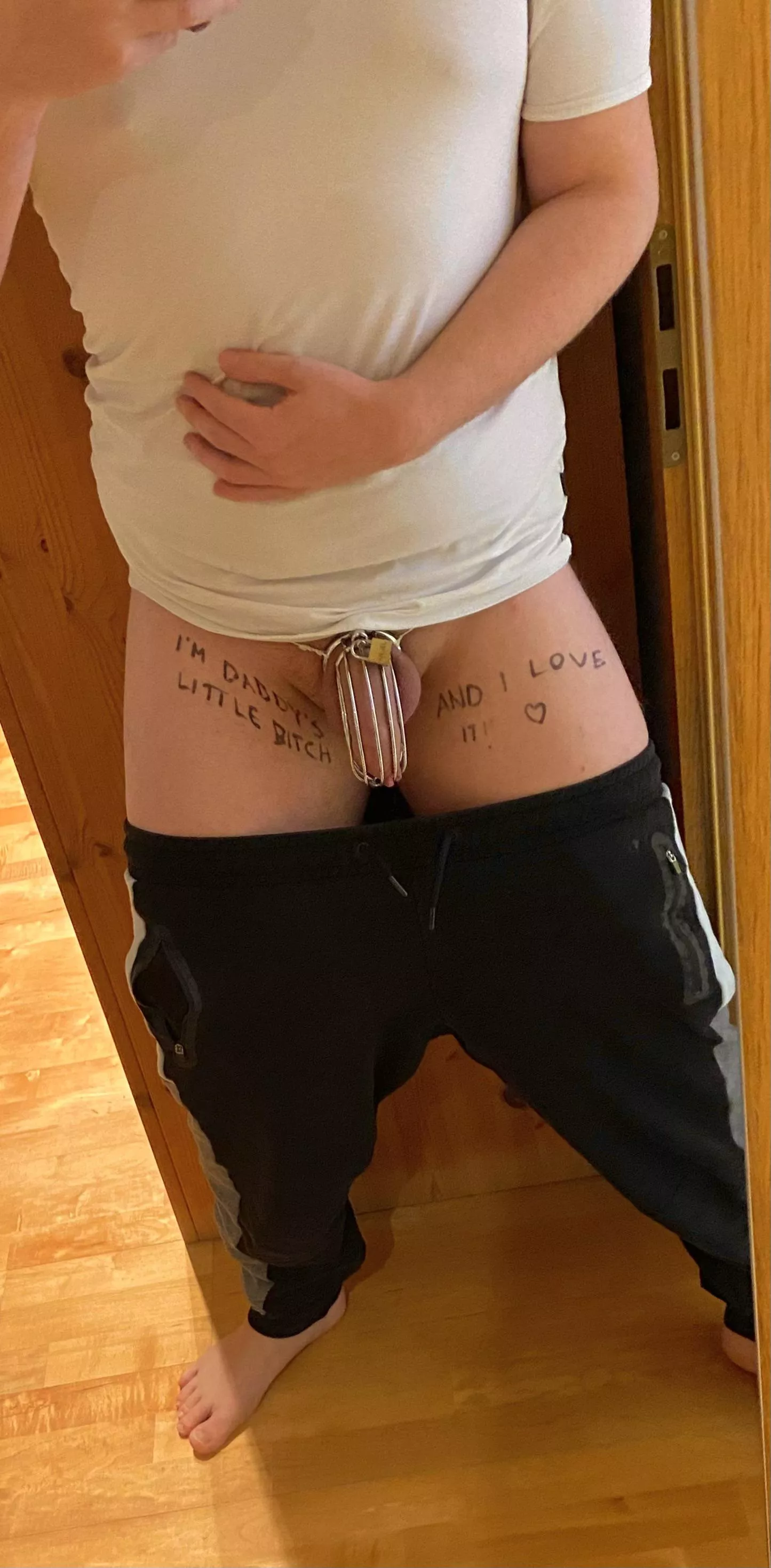 I’m locked, forbidden from underwear for tomorrow, and don’t know when I get to cum again