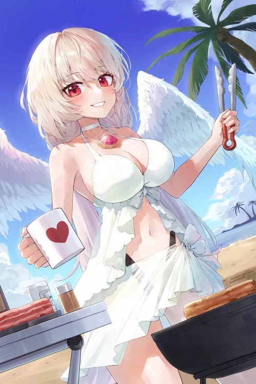 Lovely Angel has a barbecue
